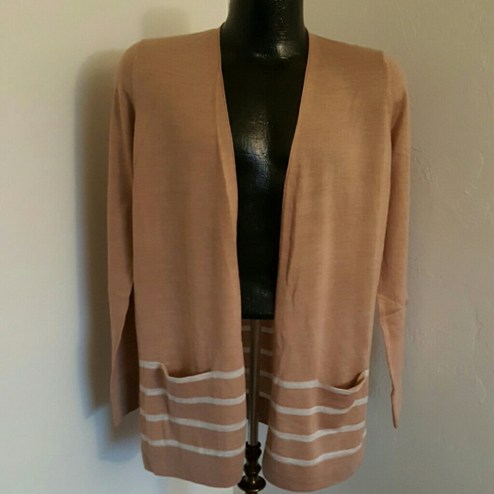 Loft cream wool blend cardigan open front long sleeve women size M